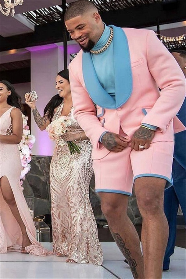 Popular Pink One-Button Jacquard Wedding Suit with Shawl Lapel
