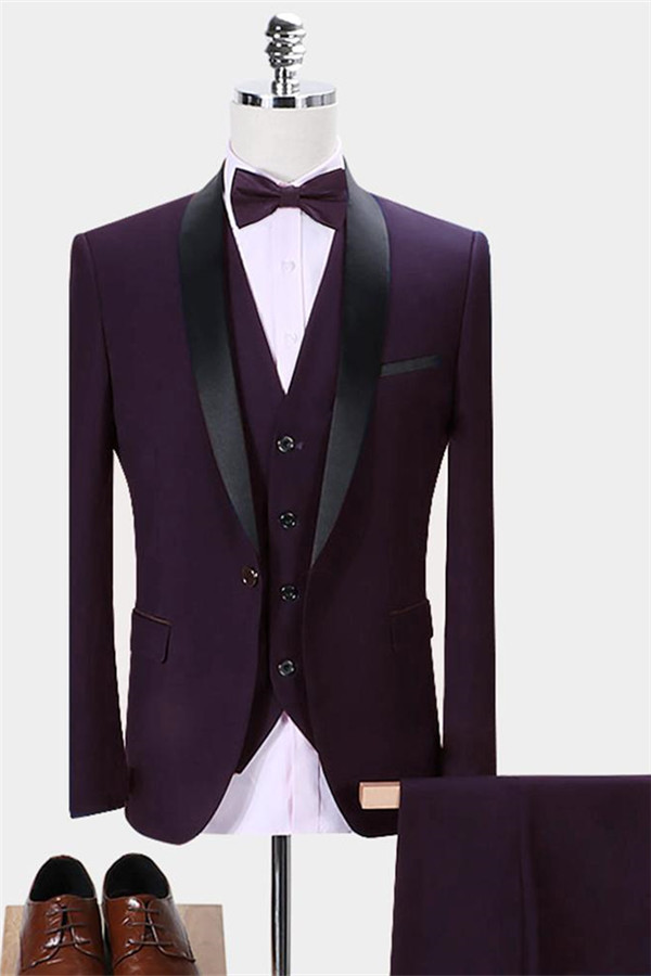 Slim Fit Dark Purple Three-Piece Business Tuxedos Glamorous Men Prom Suits