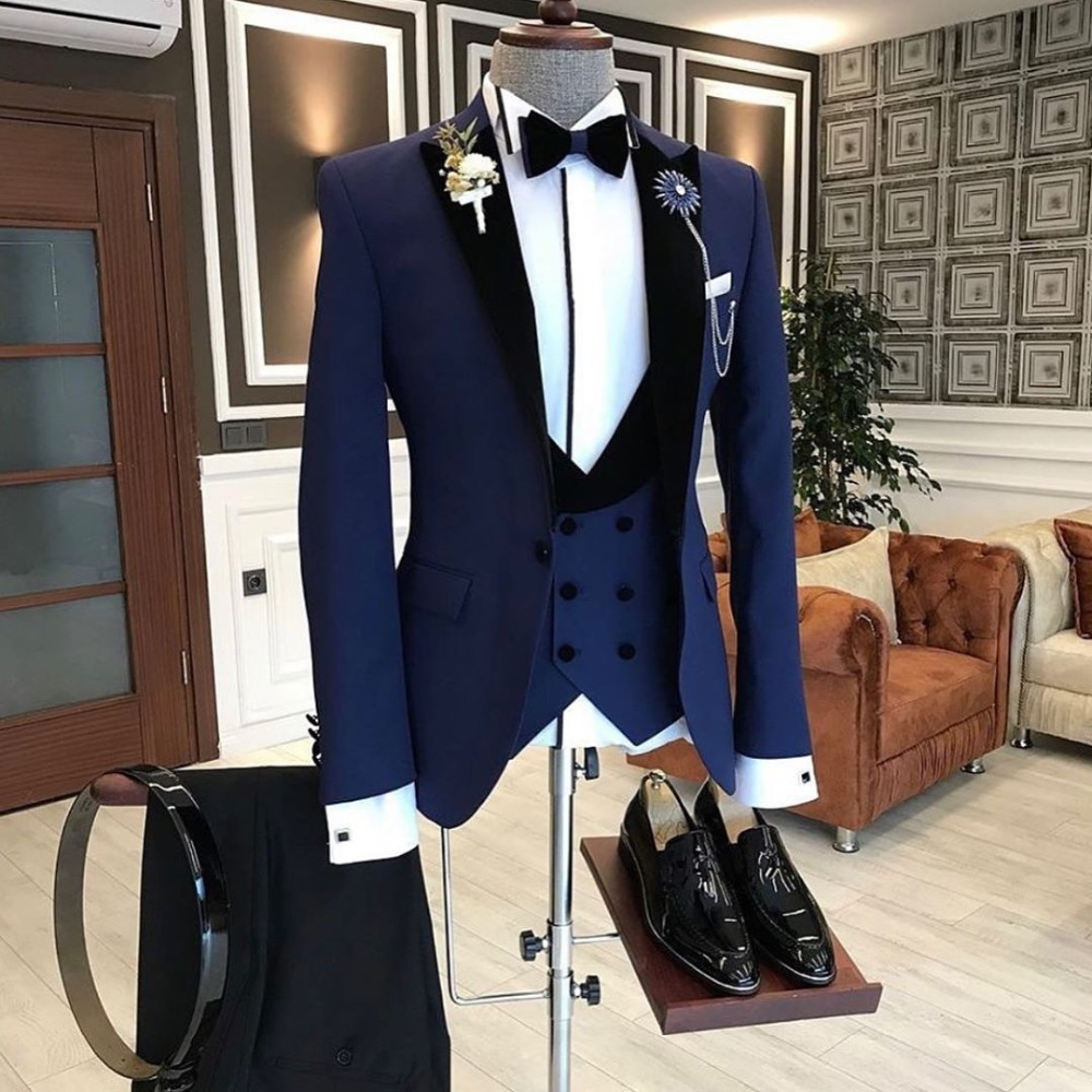 Formal Dark Navy Slim Fit Peaked Lapel Wedding Tuxedo