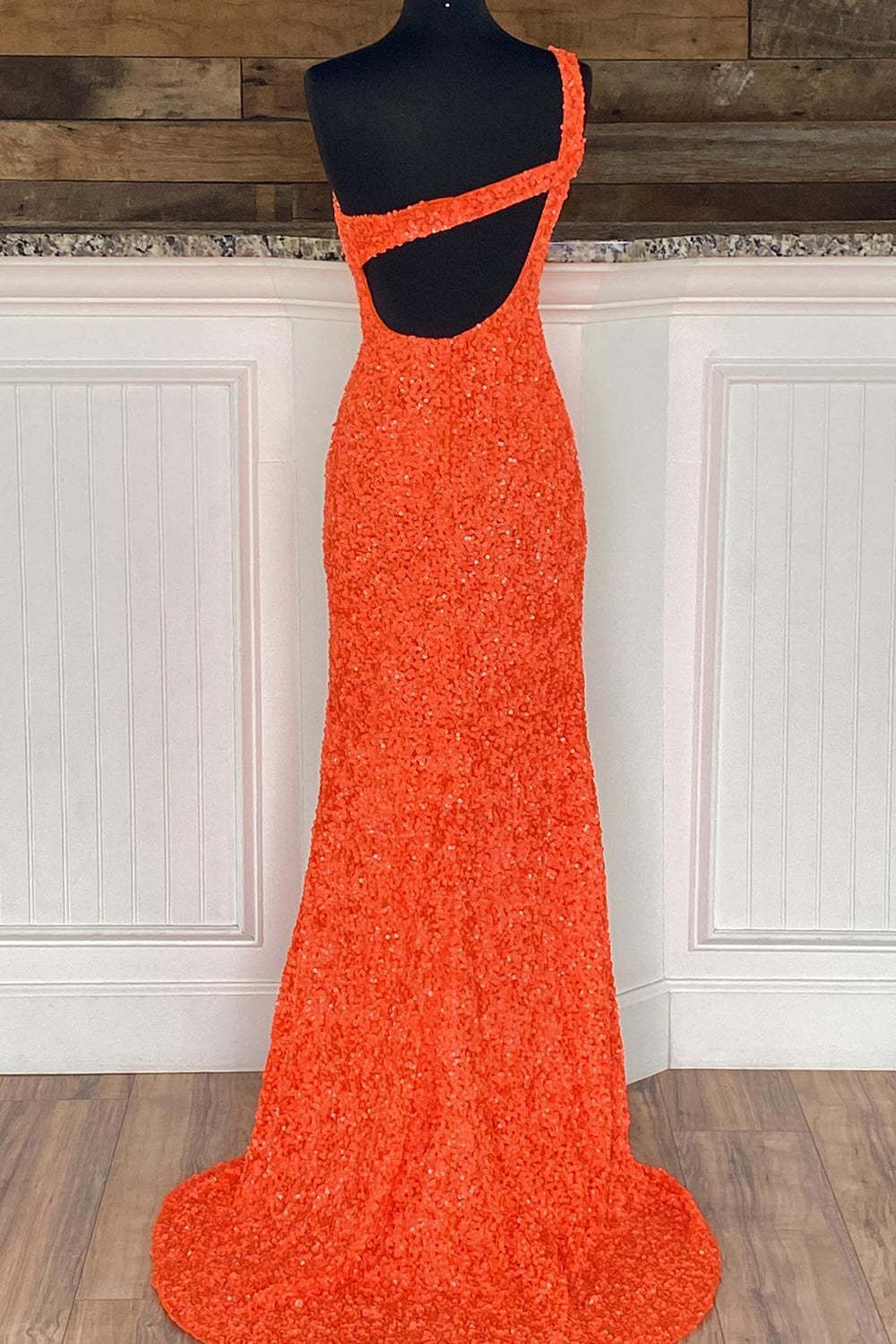 Long Red Prom Dress with One Shoulder and Sequins