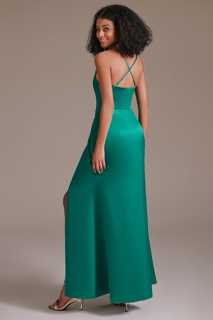 Spaghetti-Straps Slit Bridesmaid Dress