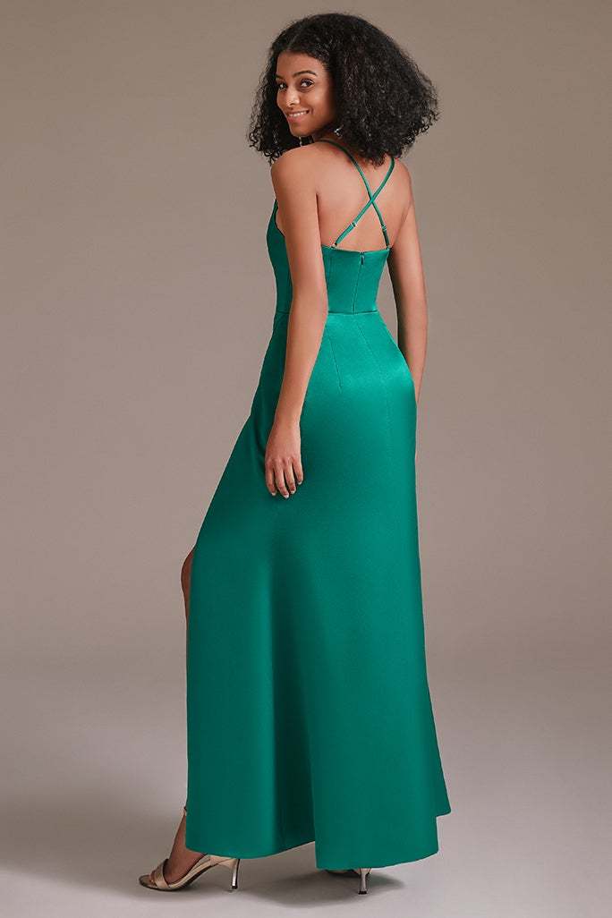 Spaghetti-Straps Slit Bridesmaid Dress