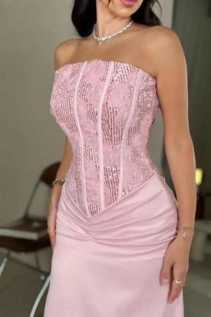 Charming Strapless Sleeveless Long Mermaid Formal Dress With Pleated