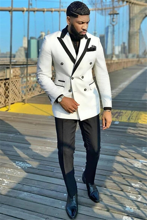 New Arrival White Peaked-Lapel Fashion Wedding Suits with Double-Breasted Design