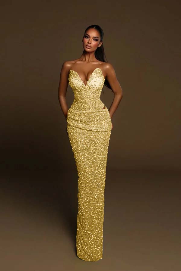 Strapless Sleeveless Long Mermaid Formal Dress With Pleated Beading