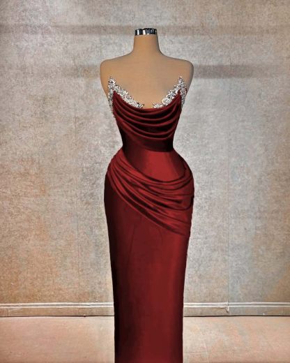 Chic Strapless Sleeveless Long Formal Dress With Beading Pleated