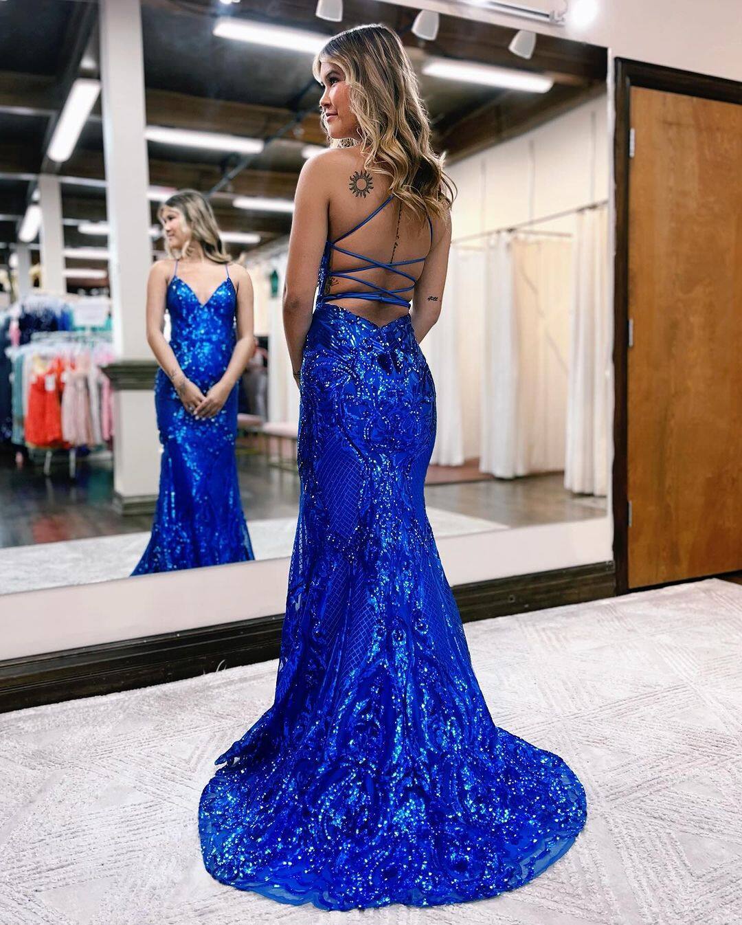 Spaghetti Strap Sleeveless Long Mermaid Formal Dress With Appliques