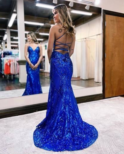 Spaghetti Strap Sleeveless Long Mermaid Formal Dress With Appliques