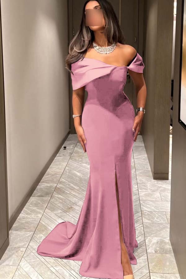 Off the Shoulder Sleeveless Long Mermaid Formal Dress With Pleated
