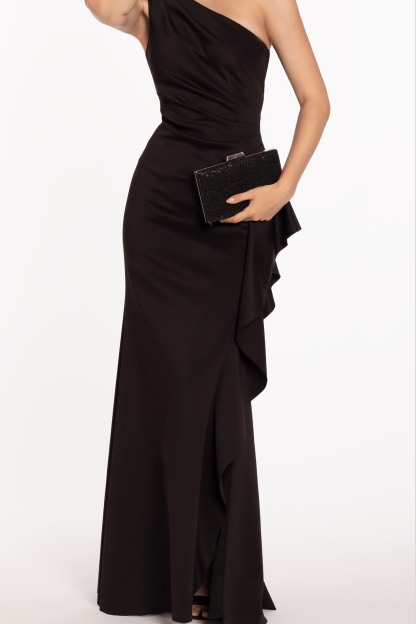 One Shoulder Sleeveless Split Long Formal Dress With Ruffles Pleated