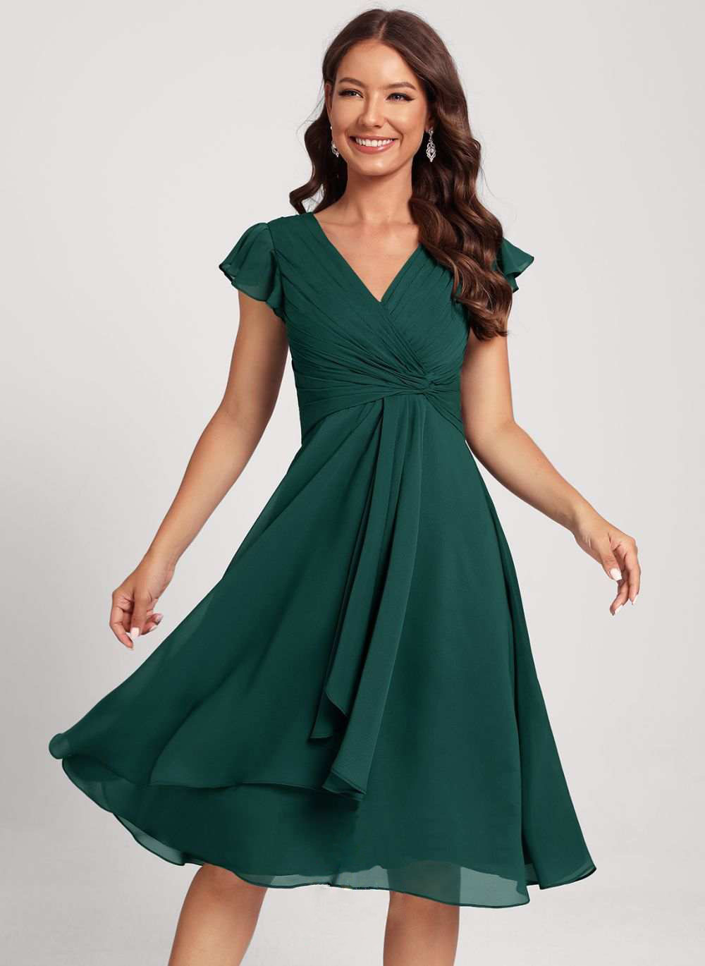 Dark Green V-Neck Summer Short Dress