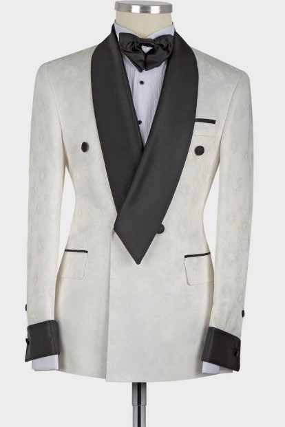 Jaxson White Shawl-Lapel Double-Breasted Fashion Slim-Fit Wedding Groom Suit