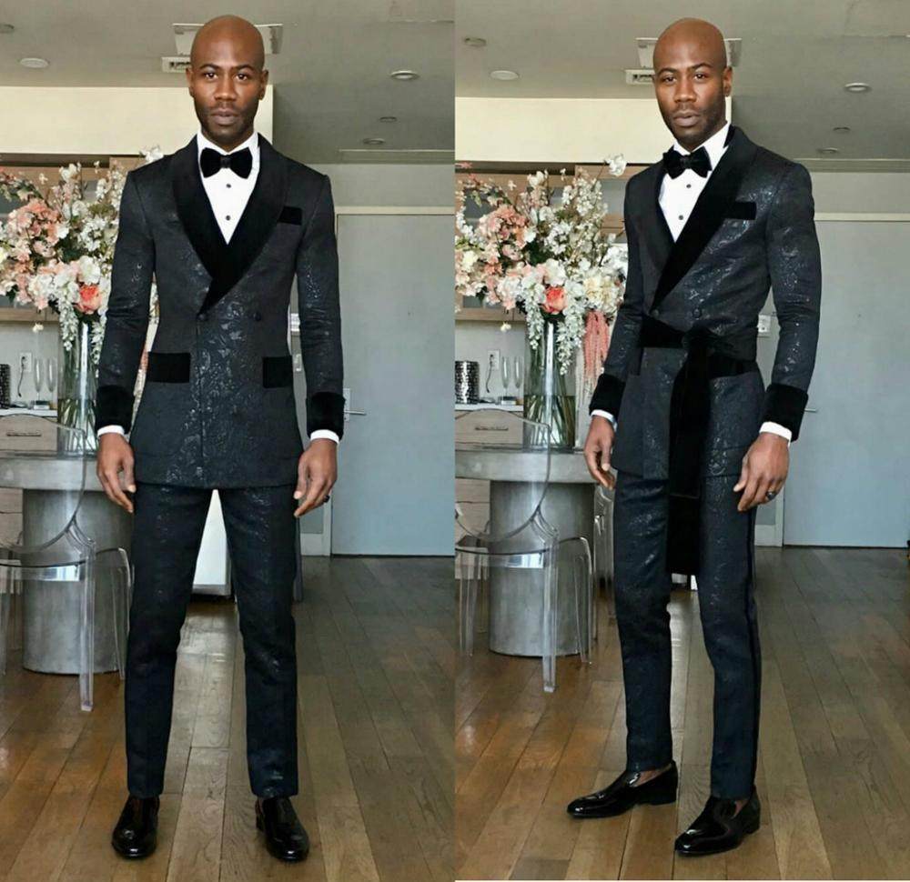 Slim Fit Black Shawl Lapel Double-Breasted Wedding Groom Suits