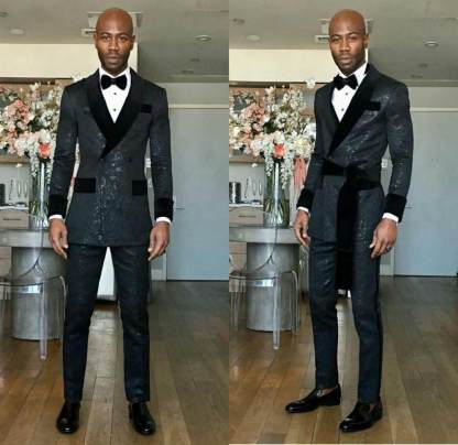 Slim Fit Black Shawl Lapel Double-Breasted Wedding Groom Suits