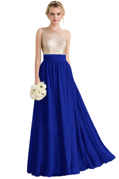 Sequins One Shoulder Long Bridesmaid Dress