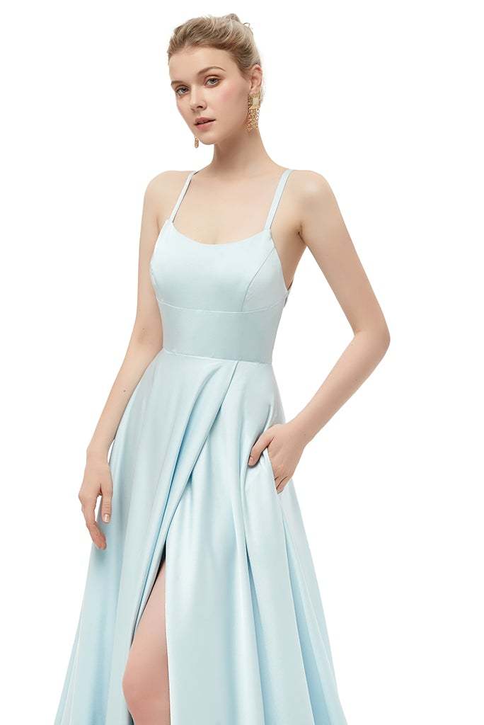 Spaghetti-Straps Long Bridesmaid Dress with Split