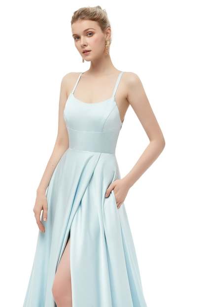 Spaghetti-Straps Long Bridesmaid Dress with Split