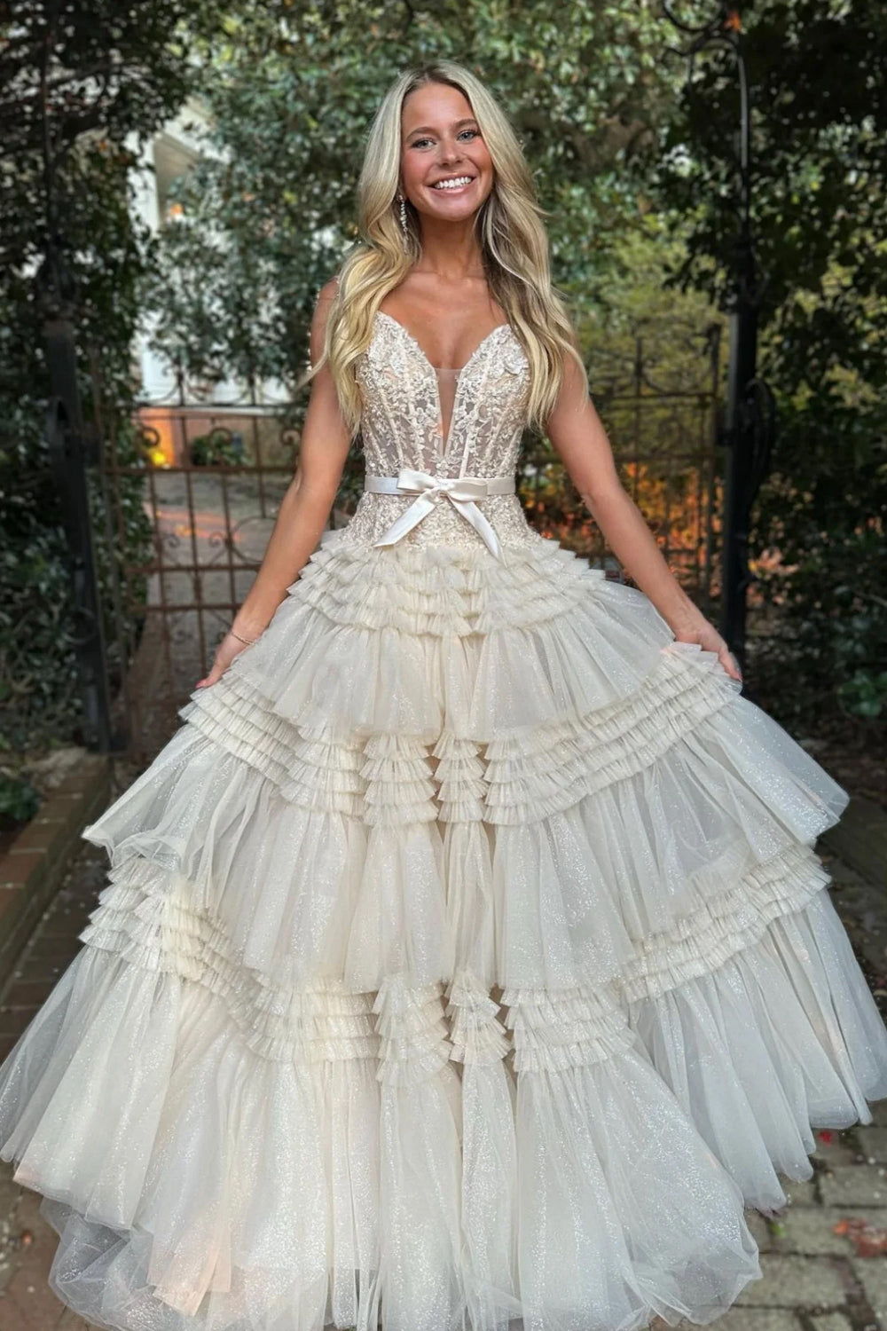 Ivory Off-the-Shoulder Princess A-Line Prom Dress with Ruffles