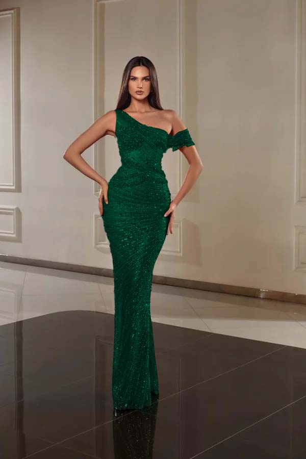 One Shoulder Sleeveless Long Mermaid Formal Dress With Beading