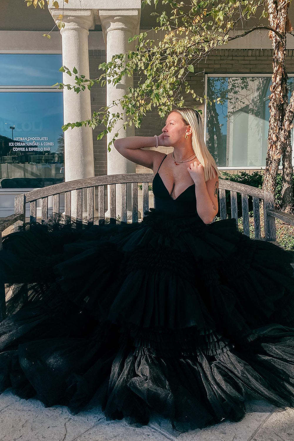 Long White Prom Dress with Tiered Tulle and Spaghetti Straps Featuring a Slit