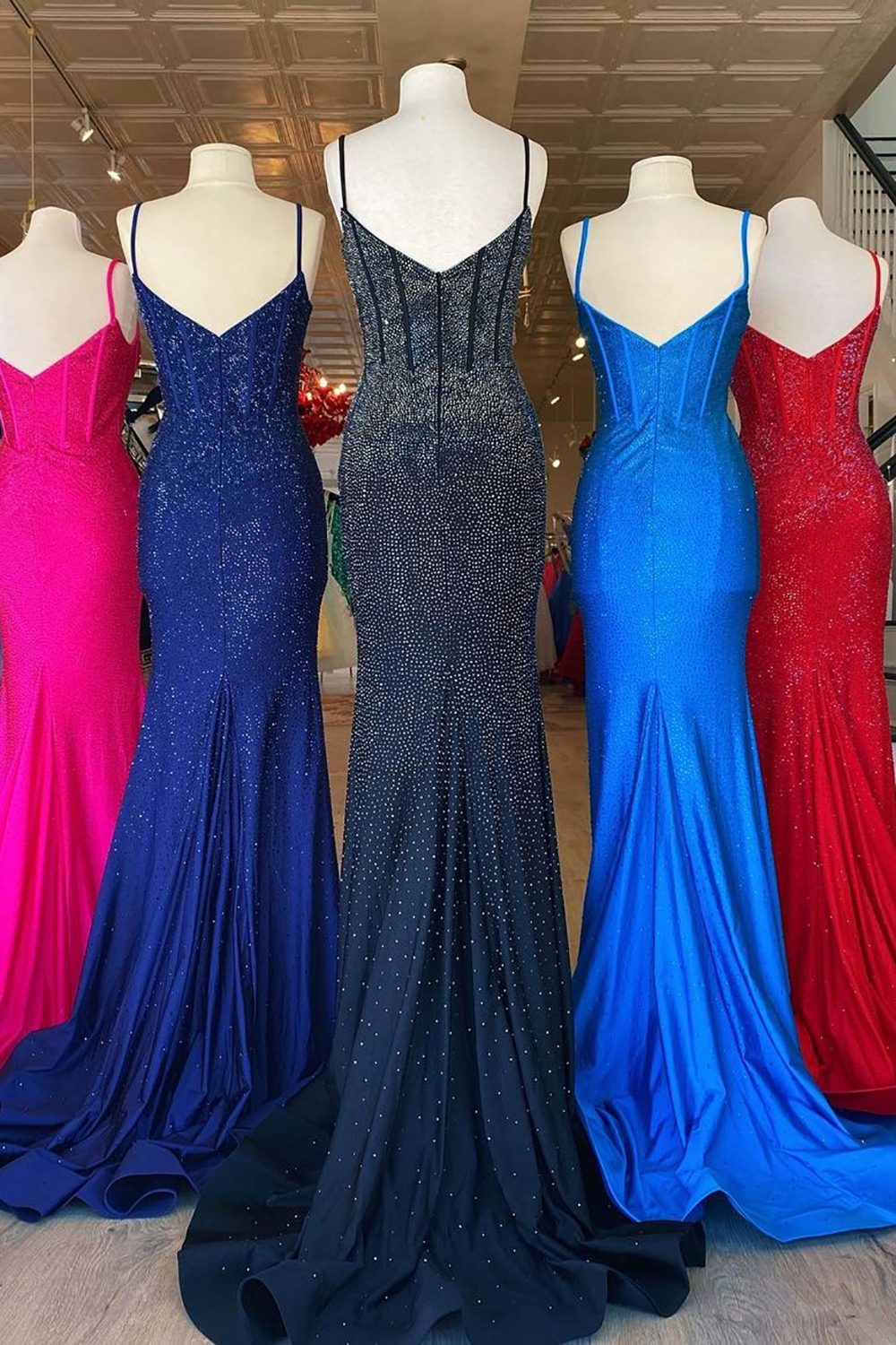 Black Long Prom Dress with Sparkly Mermaid Spaghetti Straps and Beading