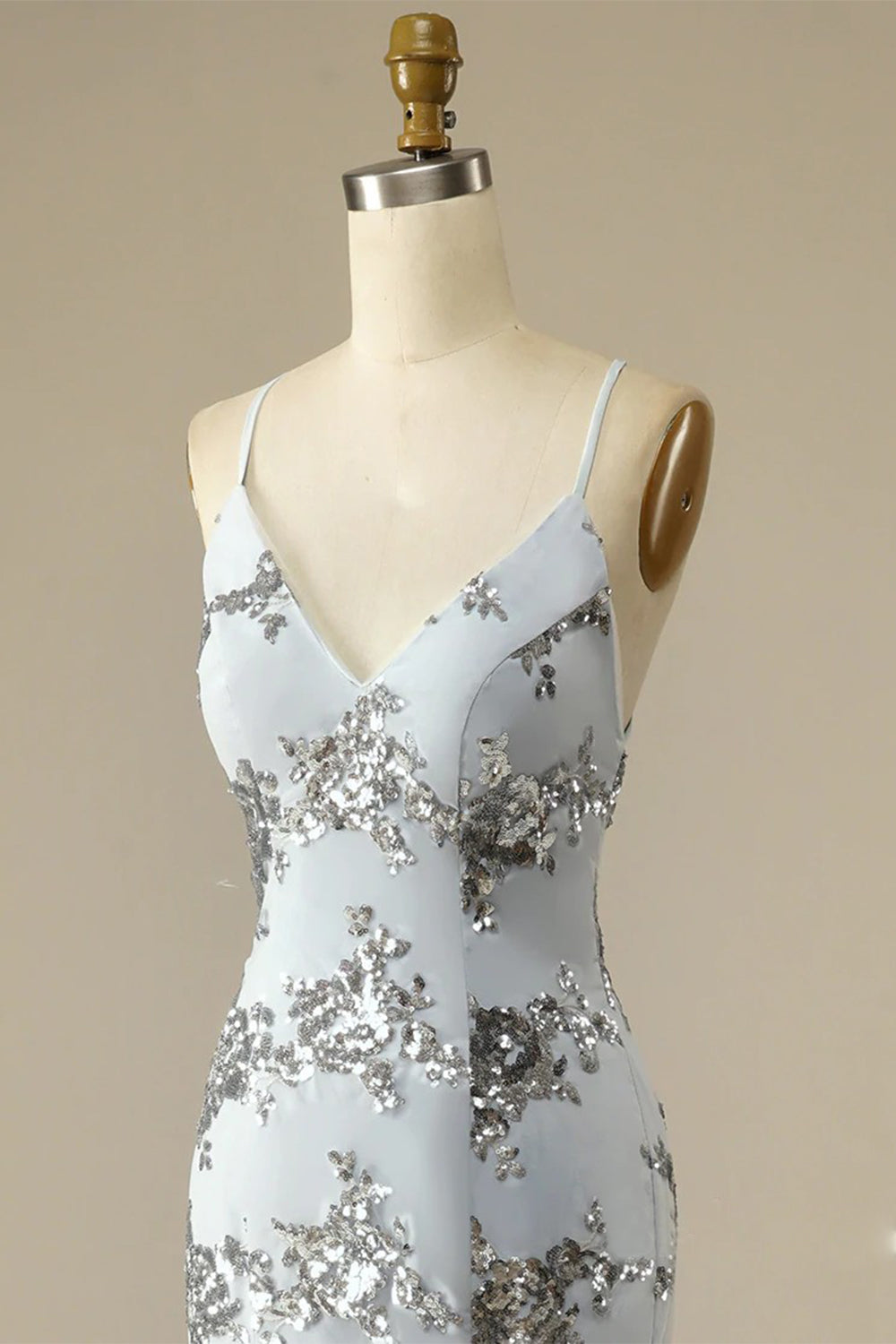 Prom Dress with Spaghetti Straps and Beaded Backless Design