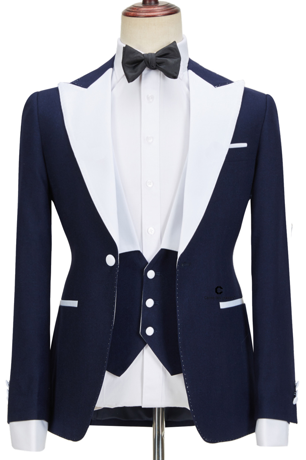 Tyler Stylish Slim Fit Navy Blue Peaked Lapel Three-Piece Men's Suits