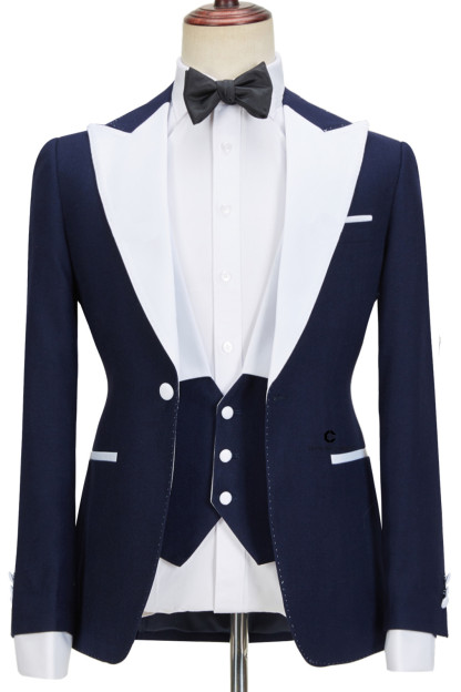 Tyler Stylish Slim Fit Navy Blue Peaked Lapel Three-Piece Men's Suits