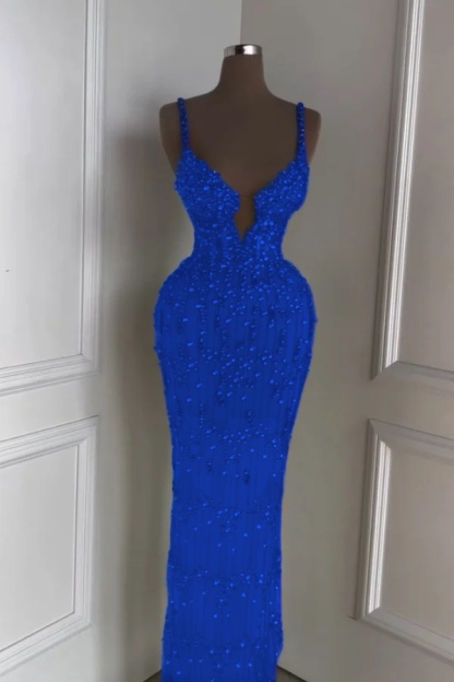 Spaghetti Strap Sleeveless Long Mermaid Formal Dress With Beading