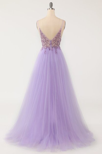 Prom Dress in Light Blue with Beaded Tulle