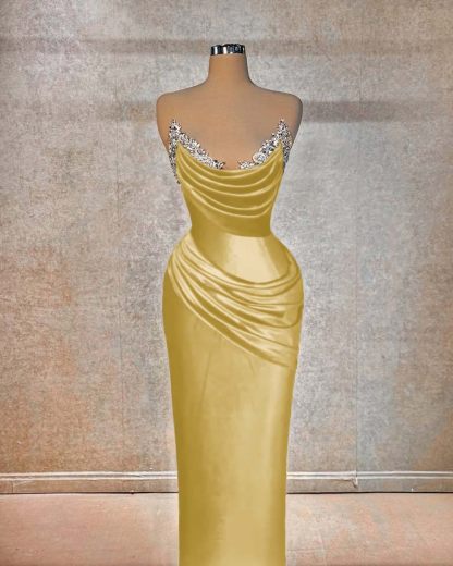 Chic Strapless Sleeveless Long Formal Dress With Beading Pleated