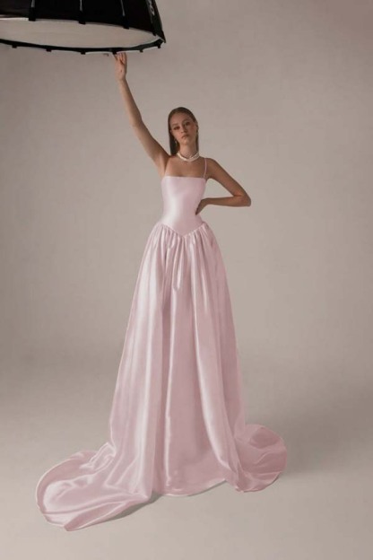 Spaghetti Strap Sleeveless A Line Long Formal Dress With Pleated