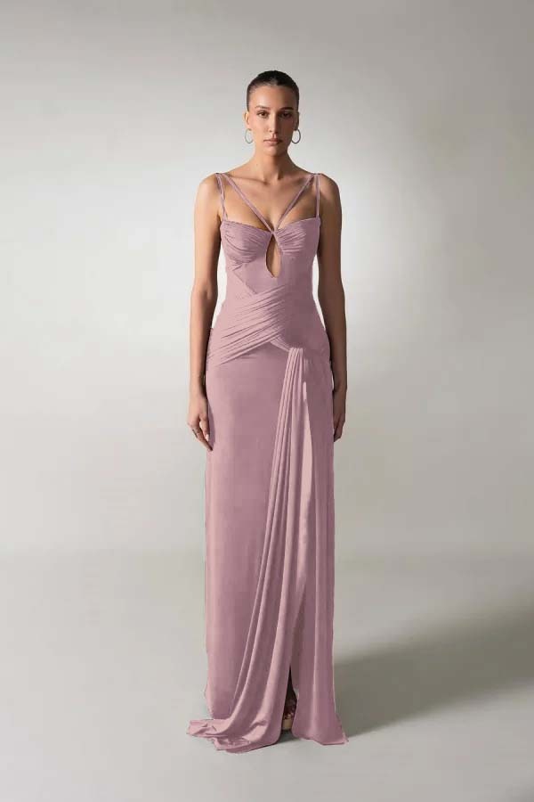 Spaghetti Strap Sleeveless Long Mermaid Formal Dress With Pleated