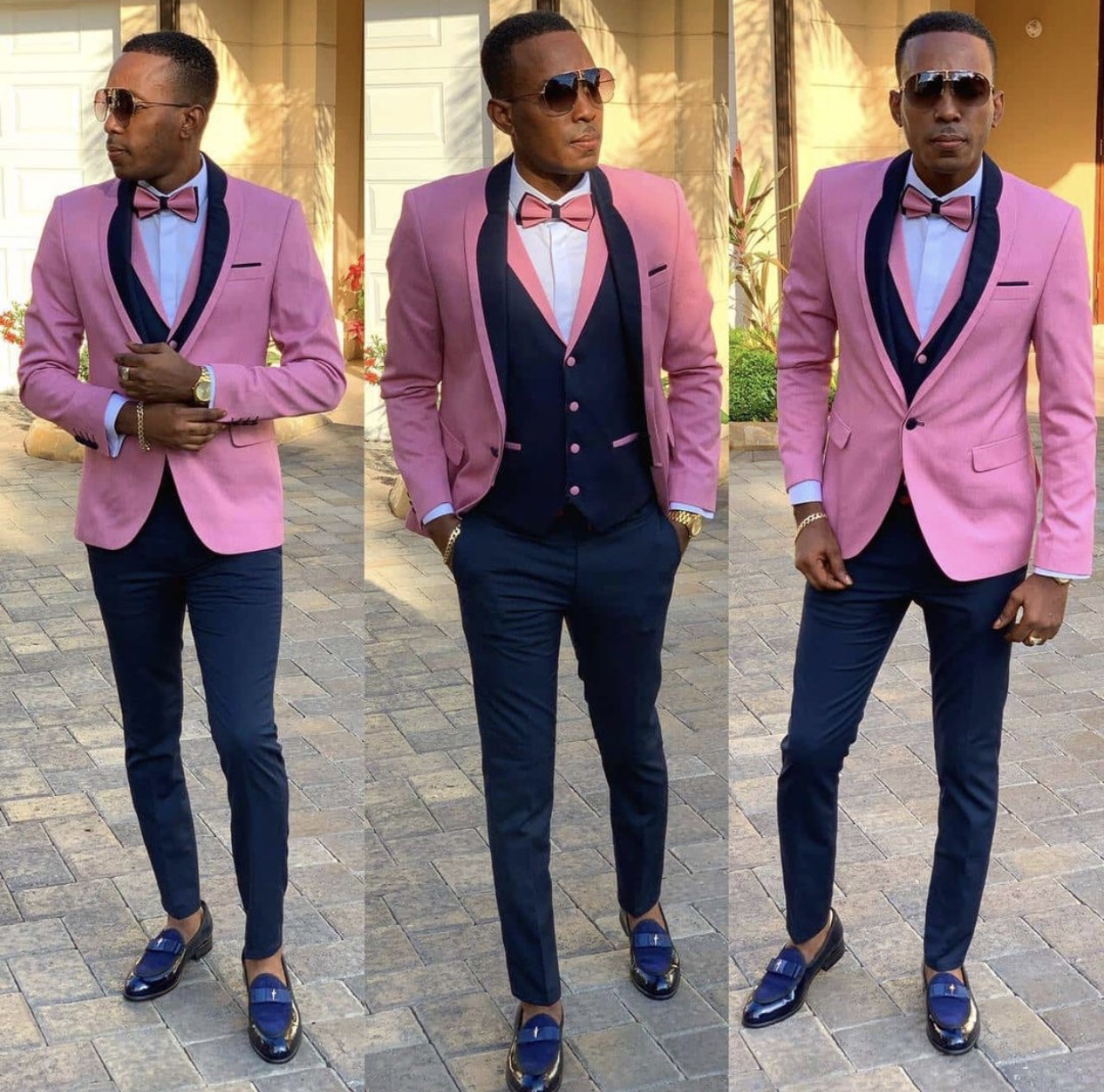 Willie Slim Fit Pink Shawl Lapel Three-Piece Men's Suits