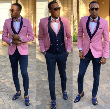 Willie Slim Fit Pink Shawl Lapel Three-Piece Men's Suits