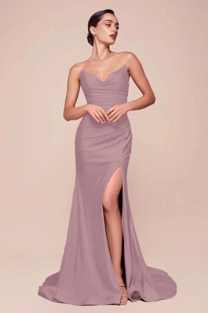 Strapless Sleeveless Long High Split Formal Dress With Pleated