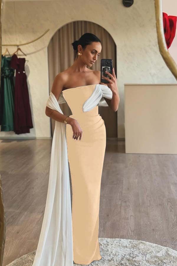 Strapless Sleeveless Mermaid Long Formal Dress With Ruffles Pleated