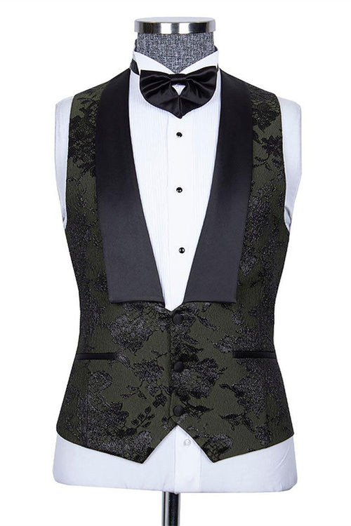 Nathanael Handsome Black Jacquard Peaked Lapel Three-Piece Wedding Groom Suits