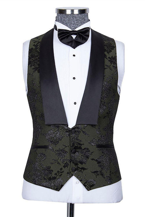 Nathanael Handsome Black Jacquard Peaked Lapel Three-Piece Wedding Groom Suits