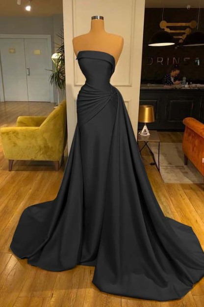 Strapless Elegant Baby Blue Mermaid Evening Dress Long With Ruffle