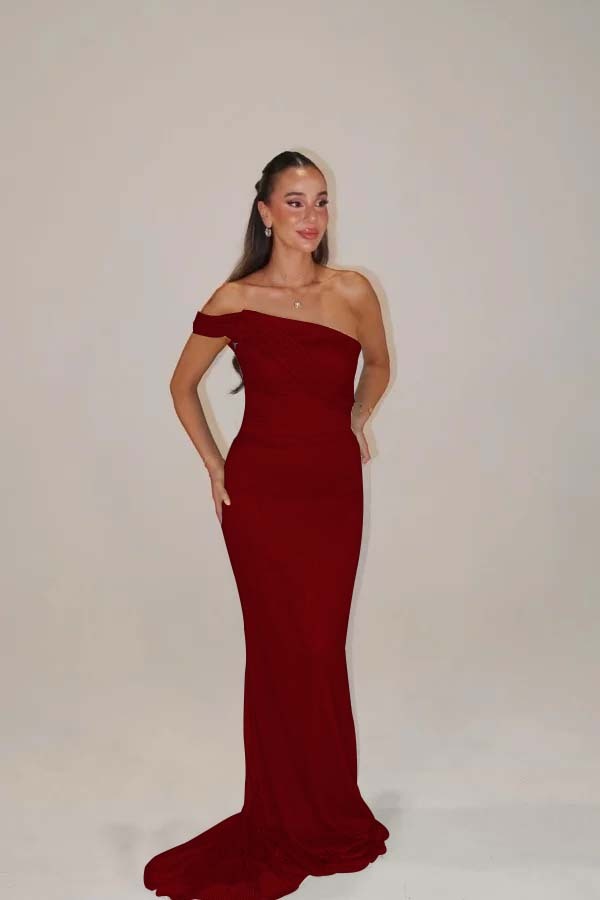 Sequins One Shoulder Sleeveless Long Mermaid Formal Dress With Pleated
