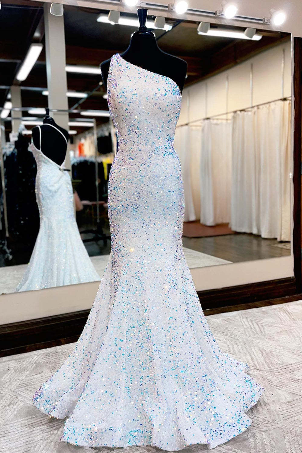 Long Mermaid Prom Dress with Dark Green Sequins