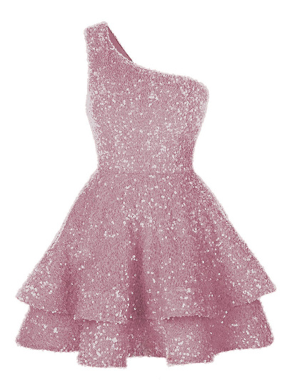 Charming Sequins One-Shoulder Short Mini cocktail Dress
