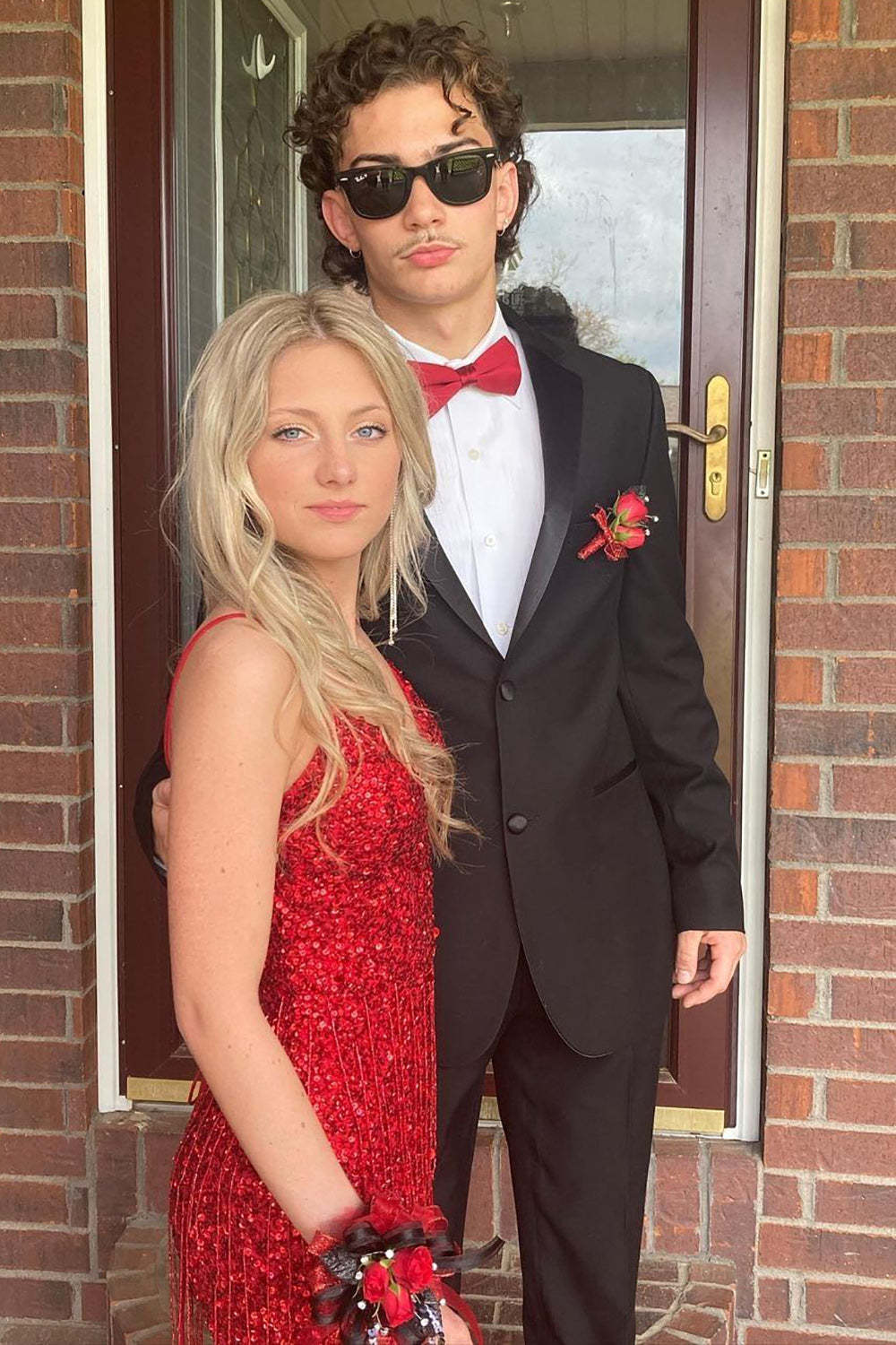 Long Red Sequined Prom Dress with Mermaid Spaghetti Straps and Front Split
