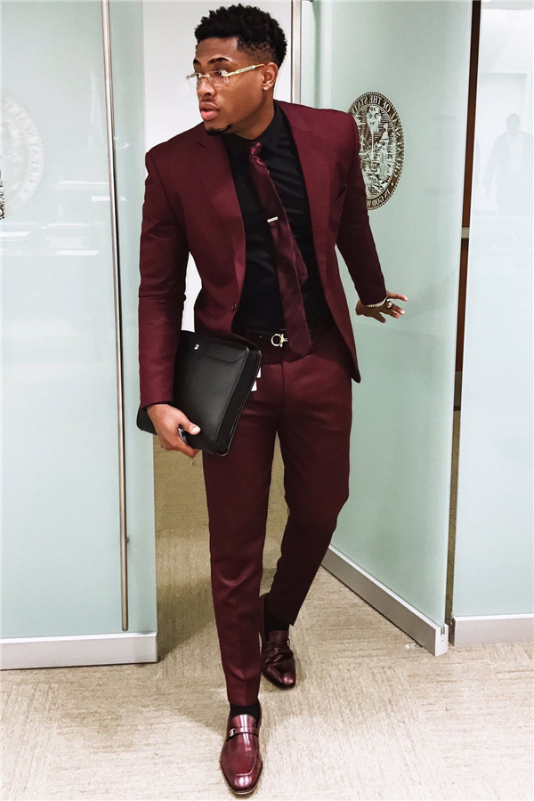 Gentle Burgundy Dinner Prom Suits for Groom with One Button