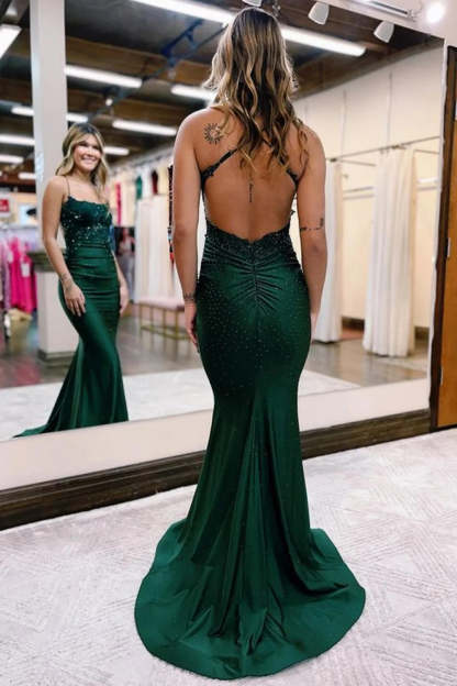 Royal Blue Long Prom Dress with Mermaid Spaghetti Straps and Appliques