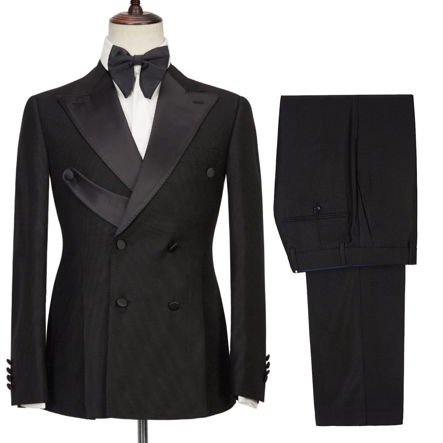 Latest Design Best-Fitted Black Double-Breasted Peaked Lapel Men's Suits