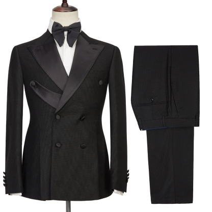 Latest Design Best-Fitted Black Double-Breasted Peaked Lapel Men's Suits