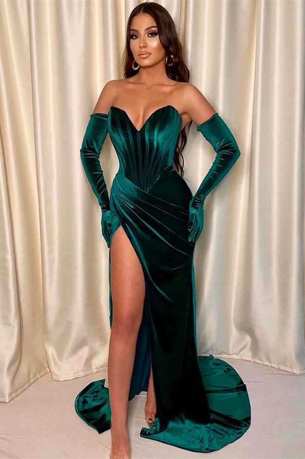 Dark Green Mermaid V-Neck Evening Dress With Sleeveless Front Split