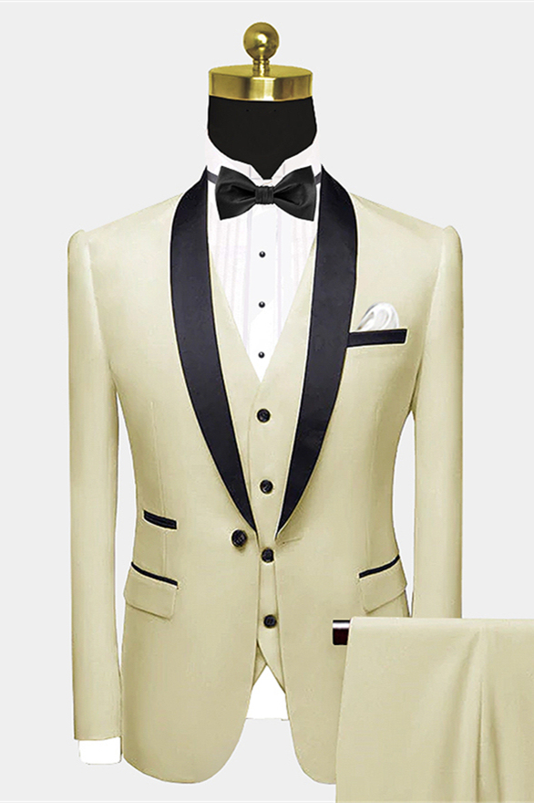 Modern Champagne Shawl Lapel Tuxedo Wedding Suit for Men